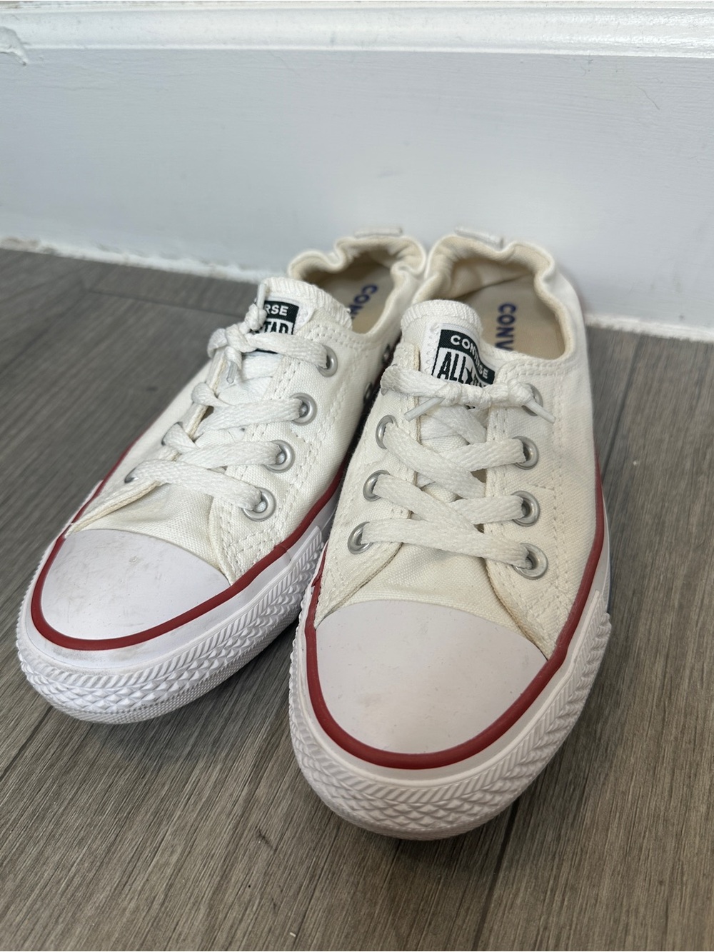 Converse All Star Shoreline Slip On Sneakers White Canvas Red Stripe Women’s 8